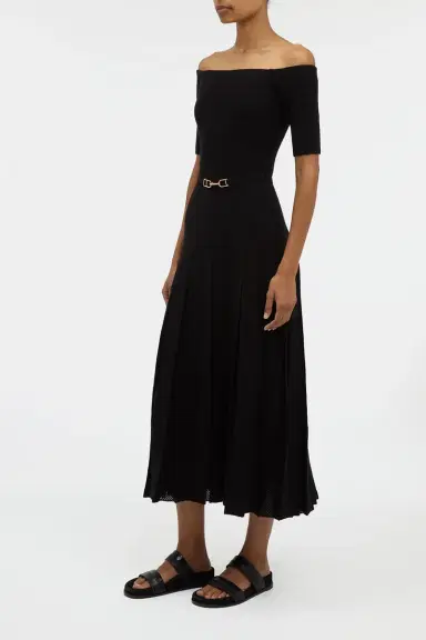 Gabriela Hearst Kurt Knit Pleated Maxi Dress in Black Merino Wool | Thumbnail 3