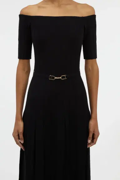 Gabriela Hearst Kurt Knit Pleated Maxi Dress in Black Merino Wool | Thumbnail 5
