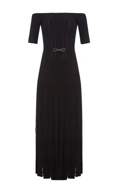 Gabriela Hearst Kurt Knit Pleated Maxi Dress in Black Merino Wool | Thumbnail 1