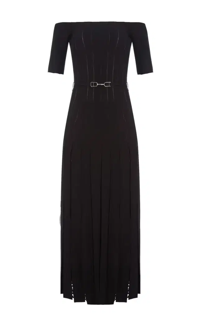 GABRIELA HEARST Kurt Knit Pleated Maxi Dress in Black Merino Wool