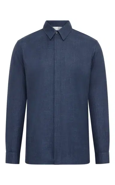 Gabriela Hearst Nicolas Shirt in Denim Virgin Wool Silk with Linen | Thumbnail 1 Gabriela Hearst Nicolas Shirt in Denim Virgin Wool Silk with Linen | Thumbnail 1