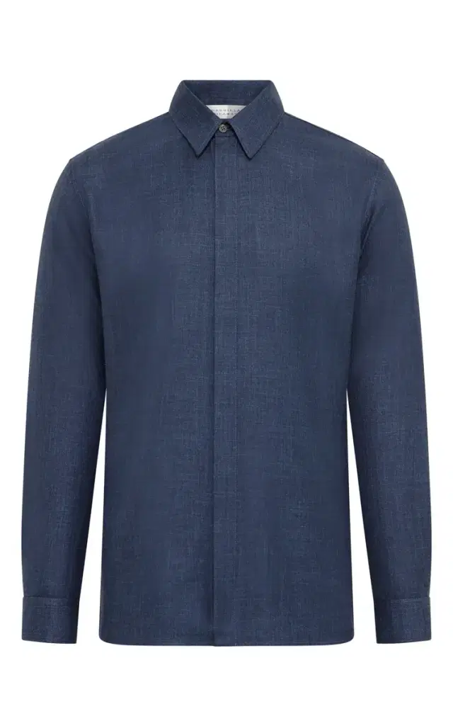 Gabriela Hearst Nicolas Shirt in Denim Virgin Wool Silk with Linen