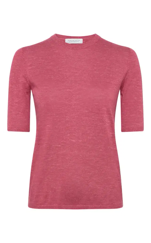 Gabriela Hearst Chryse Knit T-Shirt in Fuchsia Cashmere Silk with Hemp