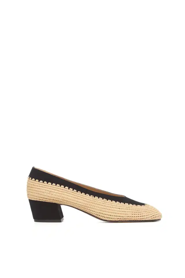 Gabriela Hearst Strength Pump in Black Suede & Natural Raffia