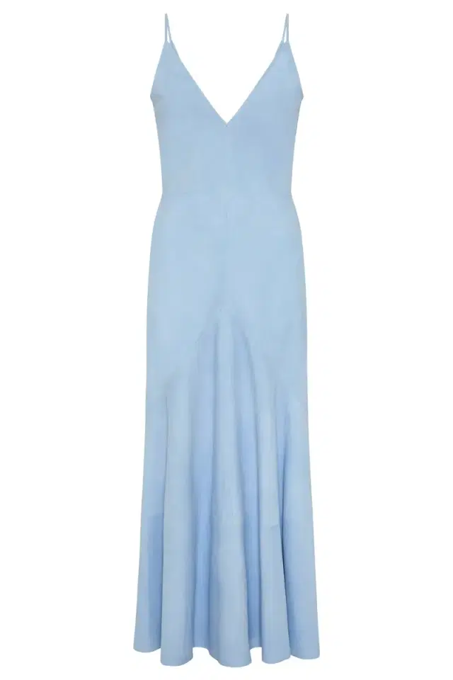 Gabriela Hearst Brigita Slip Maxi Dress in Light Blue Suede