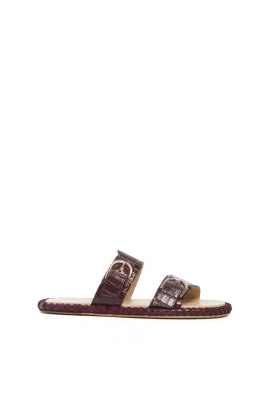 Gabriela Hearst Sage Flat Sandal in Bordeaux Crocodile Embossed Leather | Thumbnail 1 Gabriela Hearst Sage Flat Sandal in Bordeaux Crocodile Embossed Leather | Thumbnail 1