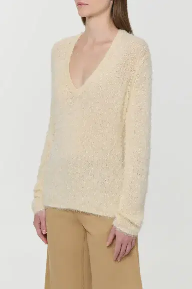 Gabriela Hearst Neoma Knit V-Neck Sweater in Off White Silk Cashmere | Thumbnail 3 Gabriela Hearst Neoma Knit V-Neck Sweater in Off White Silk Cashmere | Thumbnail 3