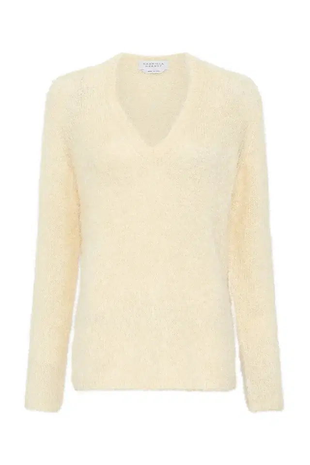 Gabriela Hearst Neoma Knit V-Neck Sweater in Off White Silk Cashmere