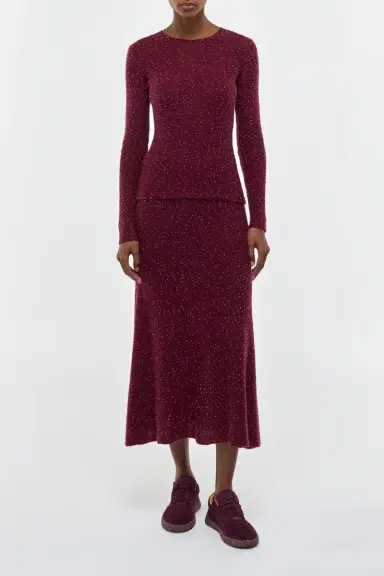 Gabriela Hearst Sabine Knit Midi Skirt in Bordeaux Beaded Cashmere Silk | Thumbnail 2