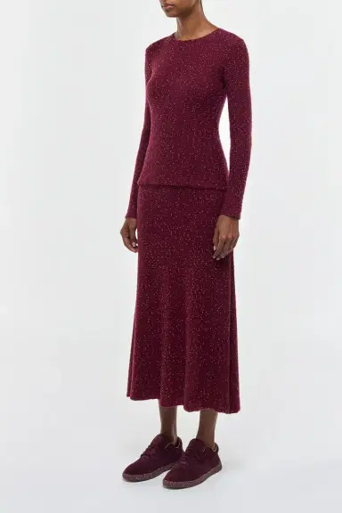 Gabriela Hearst Sabine Knit Midi Skirt in Bordeaux Beaded Cashmere Silk | Thumbnail 3