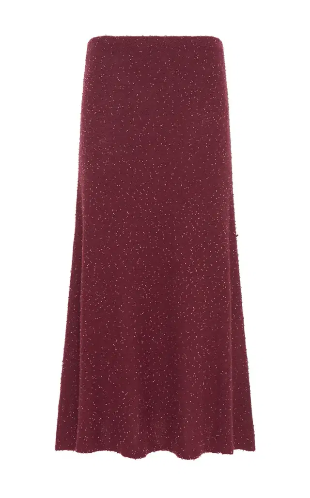 Gabriela Hearst Sabine Knit Midi Skirt in Bordeaux Beaded Cashmere Silk