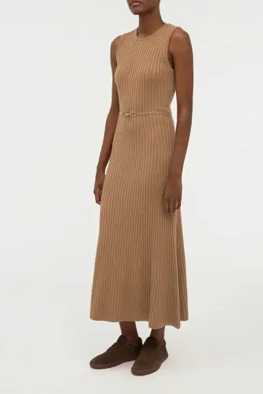 Gabriela Hearst Meier Knit Midi Dress in Camel Merino Wool Cashmere | Thumbnail 3 Gabriela Hearst Meier Knit Midi Dress in Camel Merino Wool Cashmere | Thumbnail 3