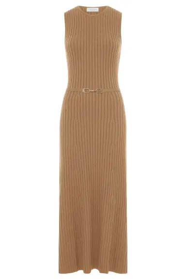 Gabriela Hearst Meier Knit Midi Dress in Camel Merino Wool Cashmere | Thumbnail 1 Gabriela Hearst Meier Knit Midi Dress in Camel Merino Wool Cashmere | Thumbnail 1