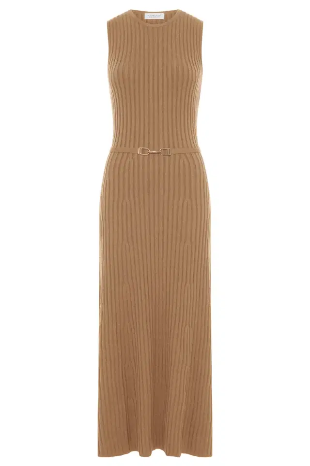 Gabriela Hearst Meier Knit Midi Dress in Camel Merino Wool Cashmere