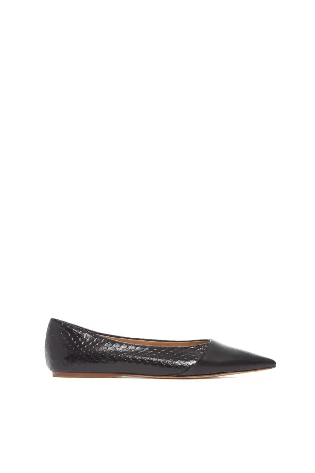 Gabriela Hearst Empress Ballerina Flat Shoe in Black Snakeskin & Leather