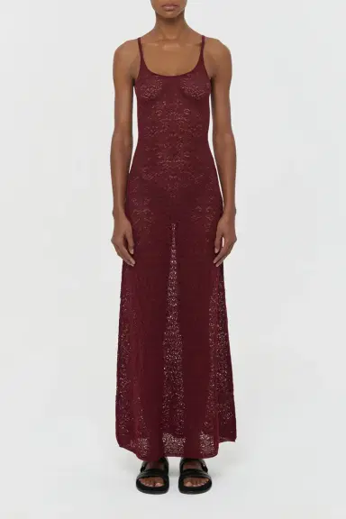 Gabriela Hearst Meridian Lace Knit Maxi Dress in Bordeaux Merino Wool with Lining | Thumbnail 2 Gabriela Hearst Meridian Lace Knit Maxi Dress in Bordeaux Merino Wool with Lining | Thumbnail 2