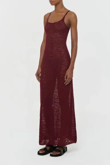 Gabriela Hearst Meridian Lace Knit Maxi Dress in Bordeaux Merino Wool with Lining | Thumbnail 3 Gabriela Hearst Meridian Lace Knit Maxi Dress in Bordeaux Merino Wool with Lining | Thumbnail 3