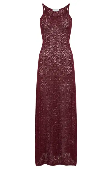 Gabriela Hearst Meridian Lace Knit Maxi Dress in Bordeaux Merino Wool with Lining | Thumbnail 1 Gabriela Hearst Meridian Lace Knit Maxi Dress in Bordeaux Merino Wool with Lining | Thumbnail 1