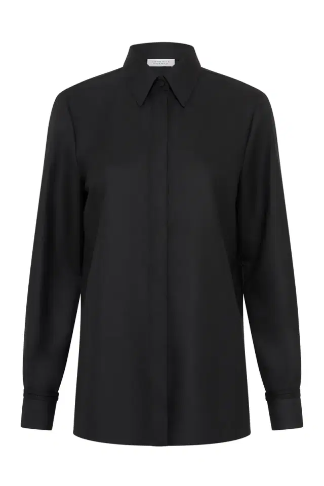 Gabriela Hearst Cruz Shirt in Black & Camel Cashmere