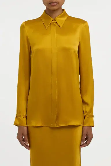 Gabriela Hearst Cruz Shirt in Golden Birch Silk Satin | Thumbnail 3 Gabriela Hearst Cruz Shirt in Golden Birch Silk Satin | Thumbnail 3