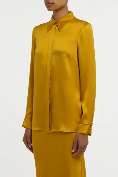 Gabriela Hearst Cruz Shirt in Golden Birch Silk Satin | Thumbnail 4 Gabriela Hearst Cruz Shirt in Golden Birch Silk Satin | Thumbnail 4