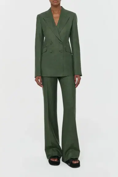 Gabriela Hearst Angela Blazer in Olive Virgin Wool Silk with Linen | Thumbnail 2 Gabriela Hearst Angela Blazer in Olive Virgin Wool Silk with Linen | Thumbnail 2