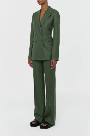 Gabriela Hearst Angela Blazer in Olive Virgin Wool Silk with Linen | Thumbnail 3 Gabriela Hearst Angela Blazer in Olive Virgin Wool Silk with Linen | Thumbnail 3