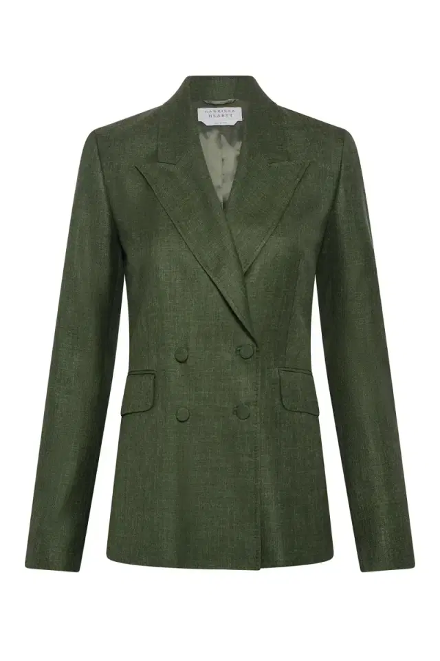 Gabriela Hearst Angela Blazer in Olive Virgin Wool Silk with Linen