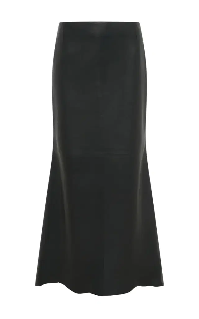 Gabriela Hearst Edwardo Raw Cut Midi Skirt in Black Soft Leather