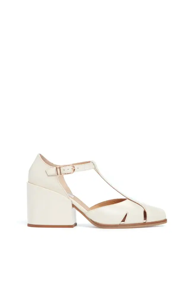 Gabriela Hearst Hawes T-Strap Block Heel Pump in Cream Leather