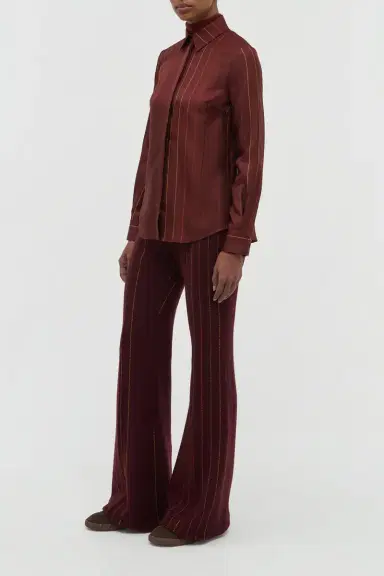 Gabriela Hearst Henri Blouse in Burnt Sienna Multi Pinstripe Silk Twill | Thumbnail 2