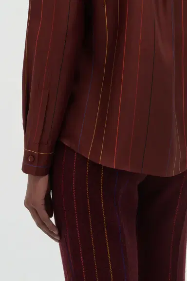 Gabriela Hearst Henri Blouse in Burnt Sienna Multi Pinstripe Silk Twill | Thumbnail 5