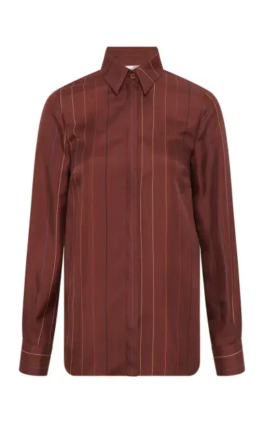 Gabriela Hearst Henri Blouse in Burnt Sienna Multi Pinstripe Silk Twill | Thumbnail 1