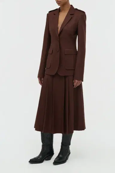Gabriela Hearst Wesley Pleated Midi Skirt in Burnt Sienna Wool Cashmere Flannel | Thumbnail 3 Gabriela Hearst Wesley Pleated Midi Skirt in Burnt Sienna Wool Cashmere Flannel | Thumbnail 3