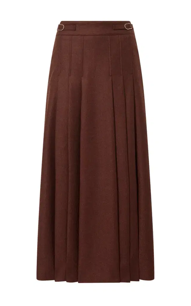 Gabriela Hearst Wesley Pleated Midi Skirt in Burnt Sienna Wool Cashmere Flannel
