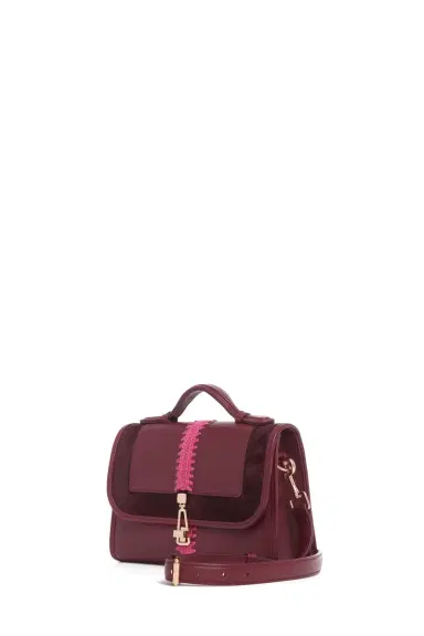 Gabriela Hearst Small Leonora Flap Embroidered Bag in Bordeaux & Fuchsia Nappa Leather | Thumbnail 3