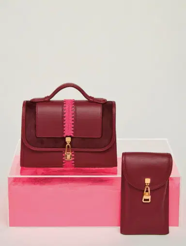 Gabriela Hearst Small Leonora Flap Embroidered Bag in Bordeaux & Fuchsia Nappa Leather | Thumbnail 6
