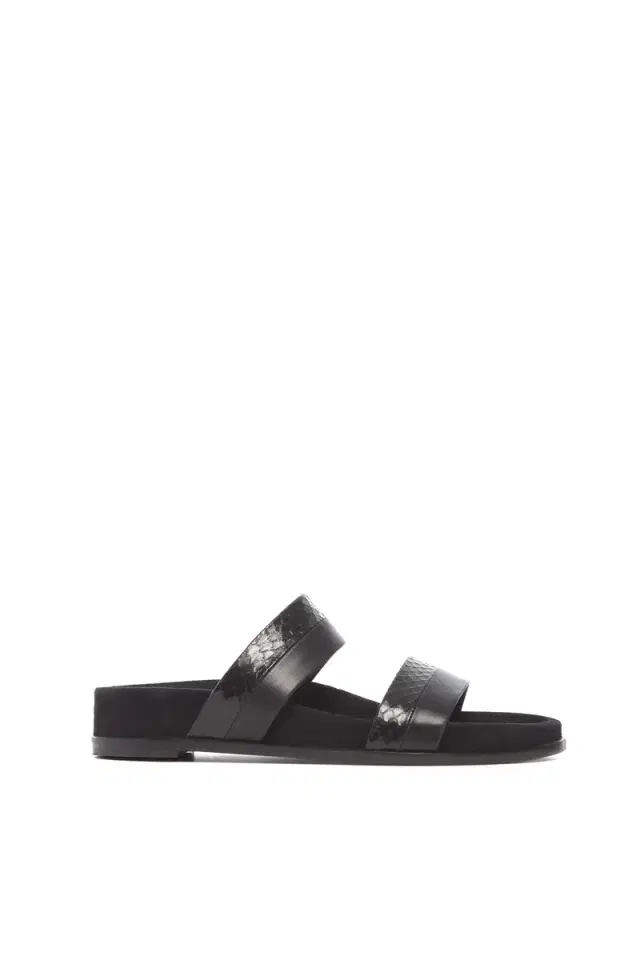 Gabriela Hearst Low Striker Flat Sandal in Black Snakeskin & Nappa Leather