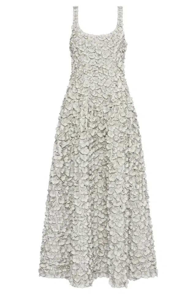 Gabriela Hearst Ceolan Embroidered Floral Maxi Dress in White Leather
