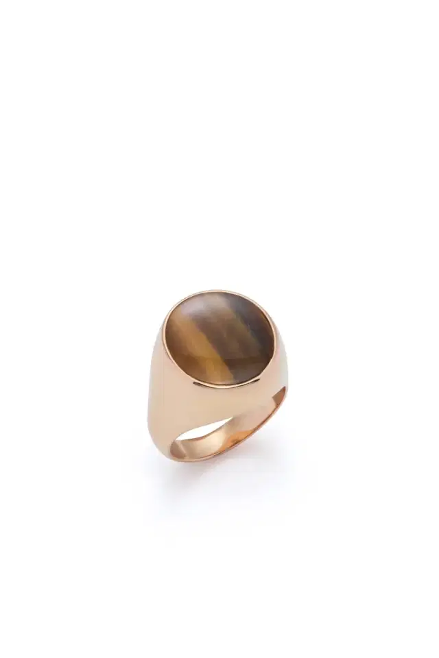 Gabriela Hearst Signet Ring in 18K Rose Gold & Tiger's Eye Stone with Brown Diamond