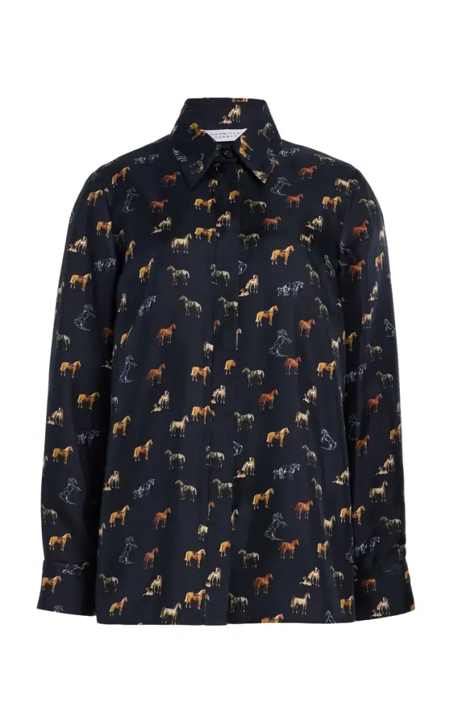 GABRIELA HEARST Cruz Shirt in Dark Navy Multi Printed Silk Twill