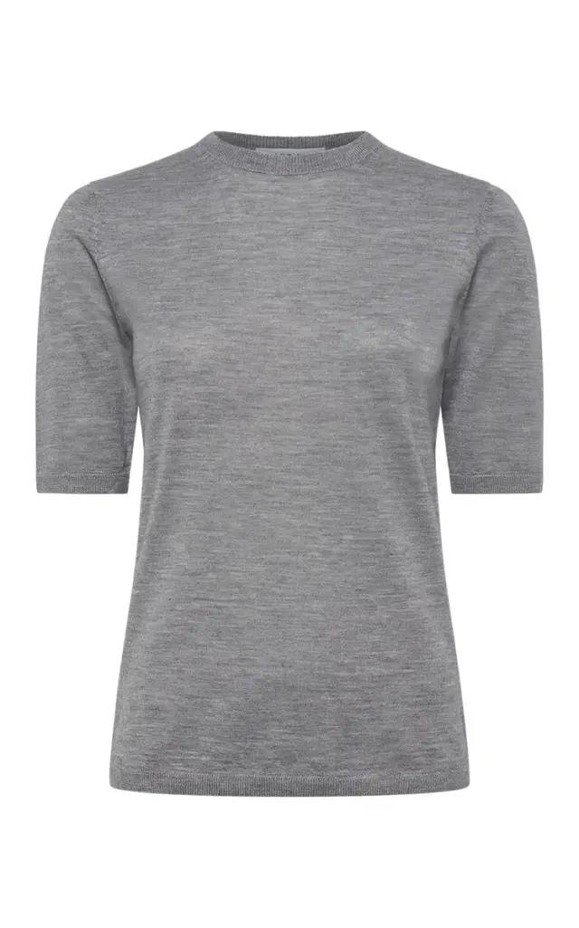 GABRIELA HEARST Brunner Knit T-Shirt in Heather Grey Cashmere Silk