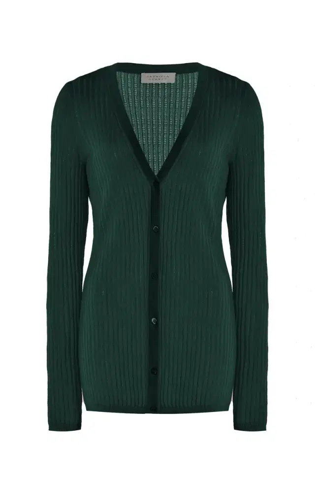 GABRIELA HEARST Emma Pointelle Knit Cardigan in English Green Cashmere Silk
