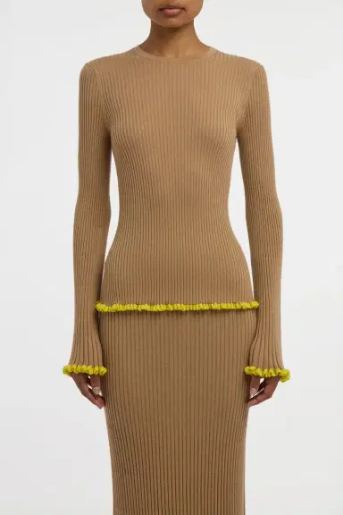 Gabriela Hearst Erya Knit Crewneck Sweater in Camel Cashmere Silk | Thumbnail 3 Gabriela Hearst Erya Knit Crewneck Sweater in Camel Cashmere Silk | Thumbnail 3