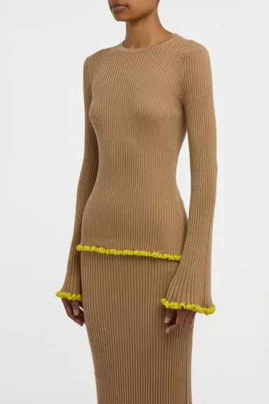 Gabriela Hearst Erya Knit Crewneck Sweater in Camel Cashmere Silk | Thumbnail 4 Gabriela Hearst Erya Knit Crewneck Sweater in Camel Cashmere Silk | Thumbnail 4