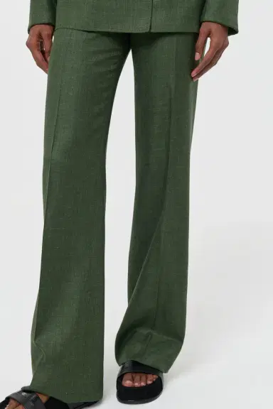 Gabriela Hearst Vesta Flare Pant in Olive Virgin Wool Silk with Linen | Thumbnail 5 Gabriela Hearst Vesta Flare Pant in Olive Virgin Wool Silk with Linen | Thumbnail 5