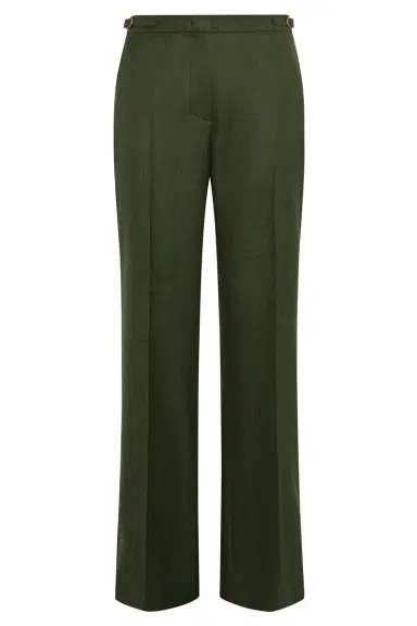 Gabriela Hearst Vesta Flare Pant in Olive Virgin Wool Silk with Linen | Thumbnail 1 Gabriela Hearst Vesta Flare Pant in Olive Virgin Wool Silk with Linen | Thumbnail 1