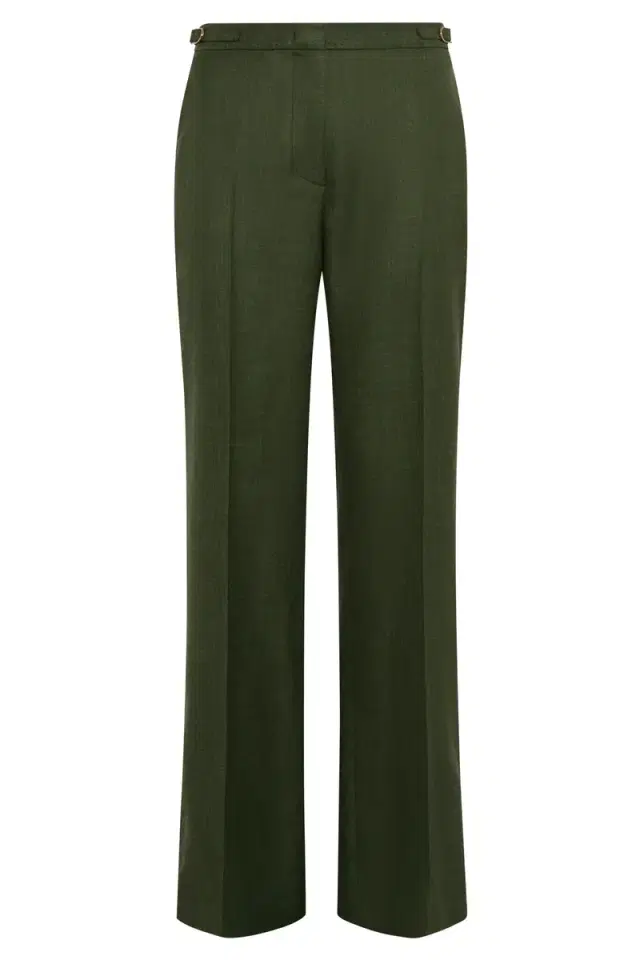 Gabriela Hearst Vesta Flare Pant in Olive Virgin Wool Silk with Linen