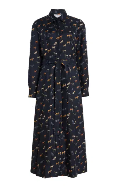 Gabriela Hearst Galway Maxi Shirtdress in Dark Navy Multi Printed Silk Twill | Thumbnail 1