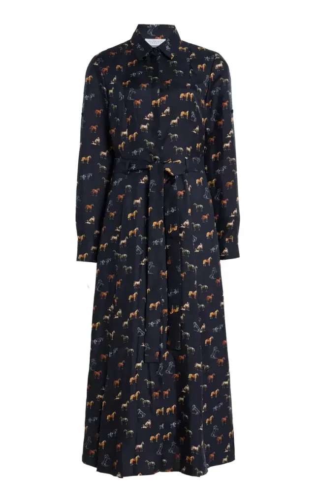 Gabriela Hearst Galway Maxi Shirtdress in Dark Navy Multi Printed Silk Twill